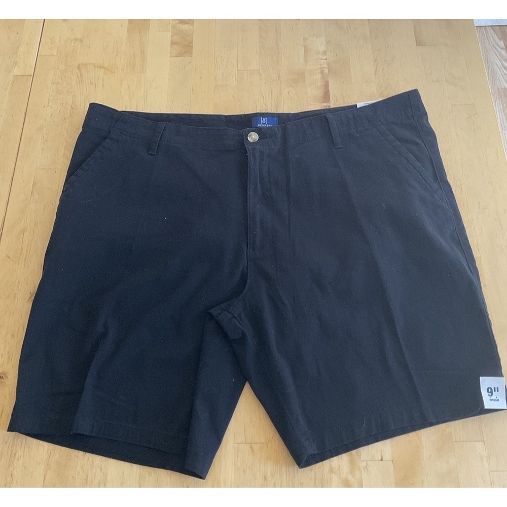 NWT Mens George Black Flat Front 9" Above The Knee Shorts Size 44 Casual Relax